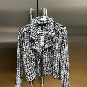 White House Black Market Blue and White Tweed Blazer